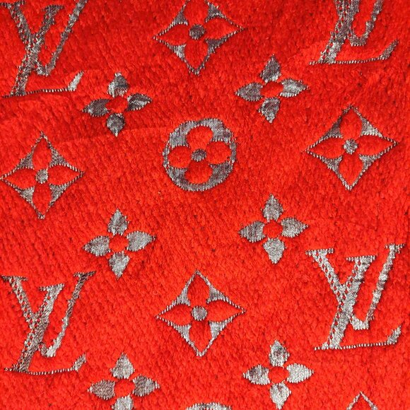 LOUIS VUITTON LV Classic Vintage Red & Metallic Silver Monogram Scarf VWT - Picture 8 of 14
